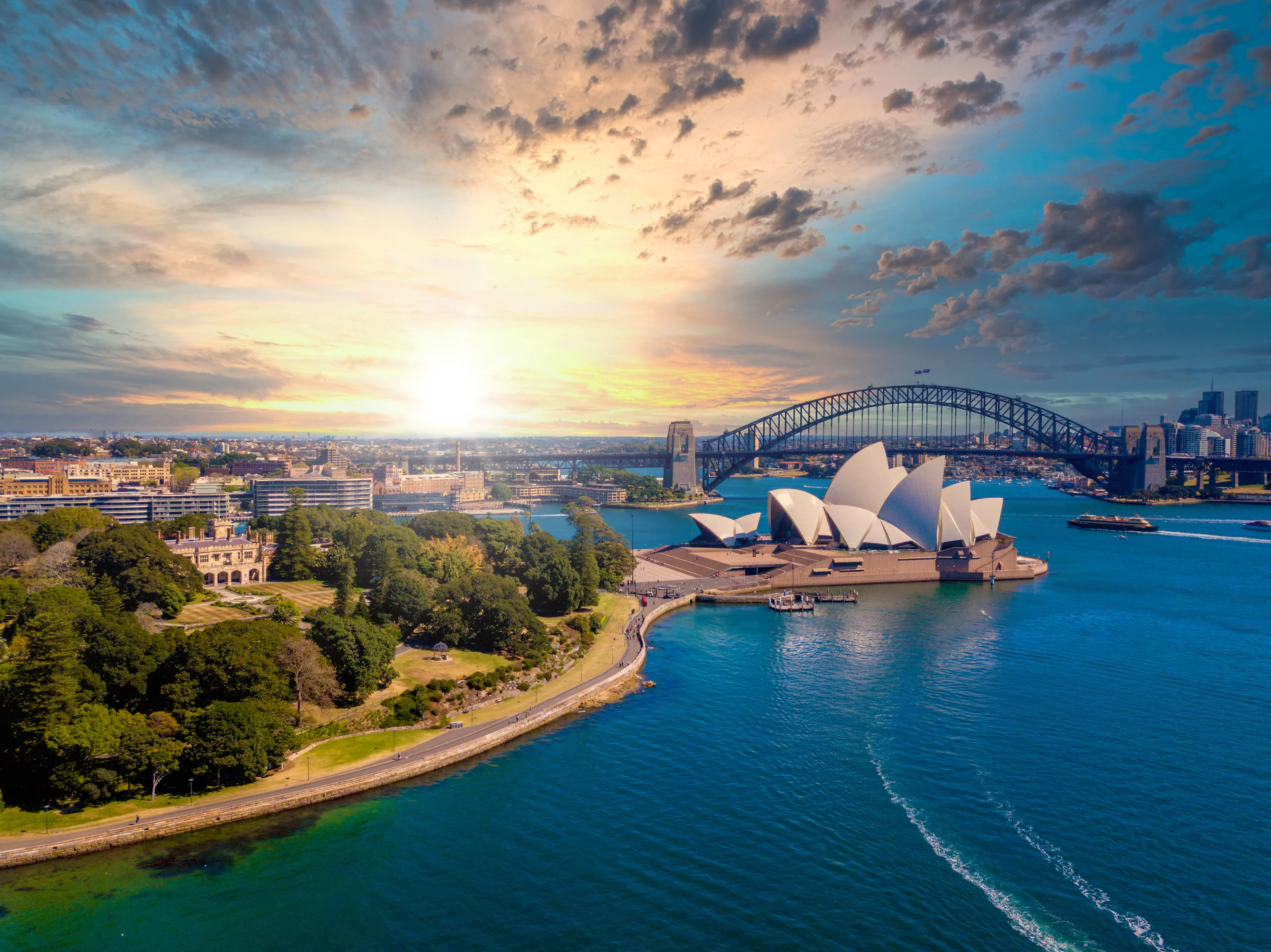 View from above with Harbour bridge and the bay