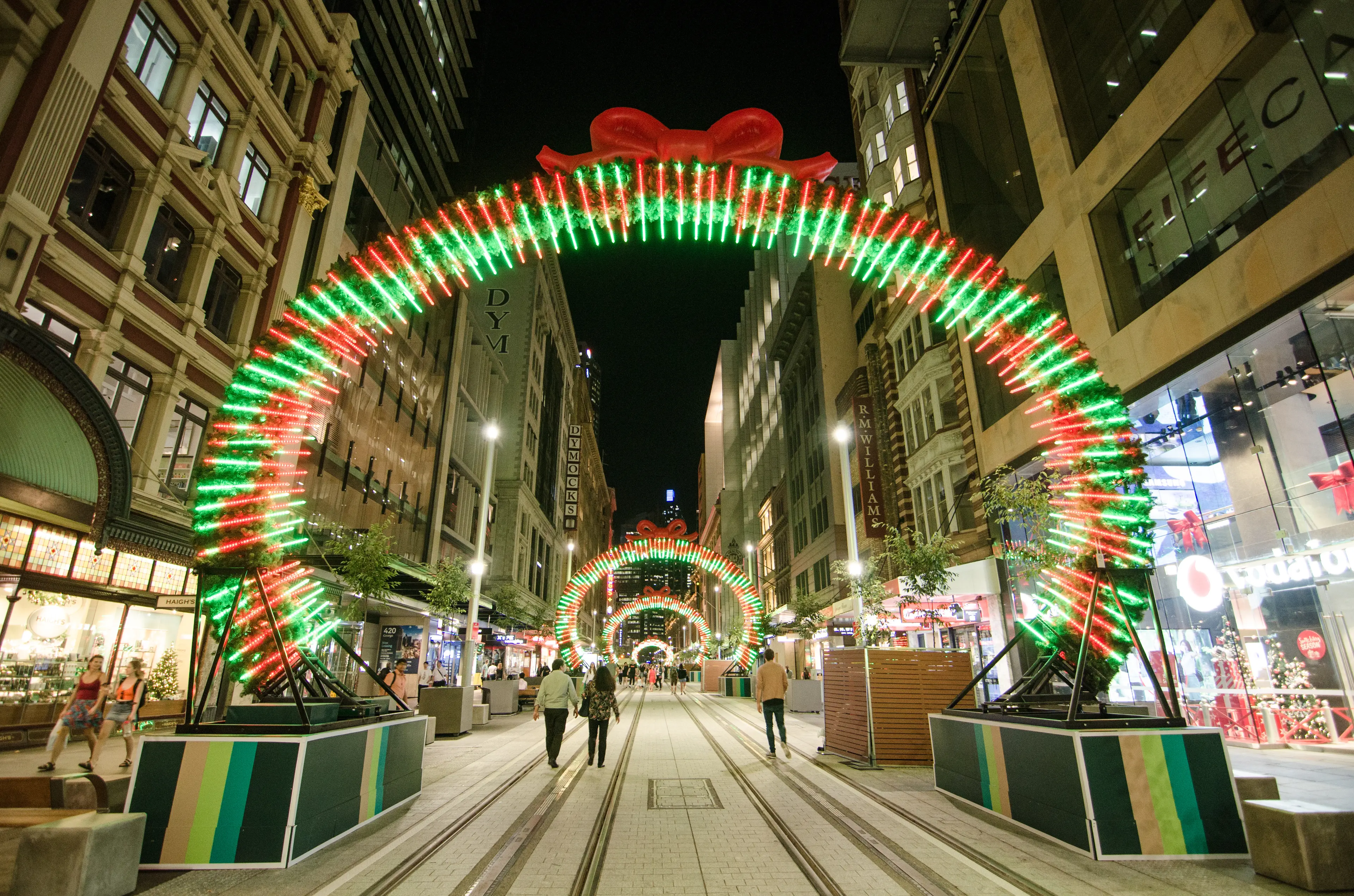 Christmas artwork sparkle light installation at Georges street