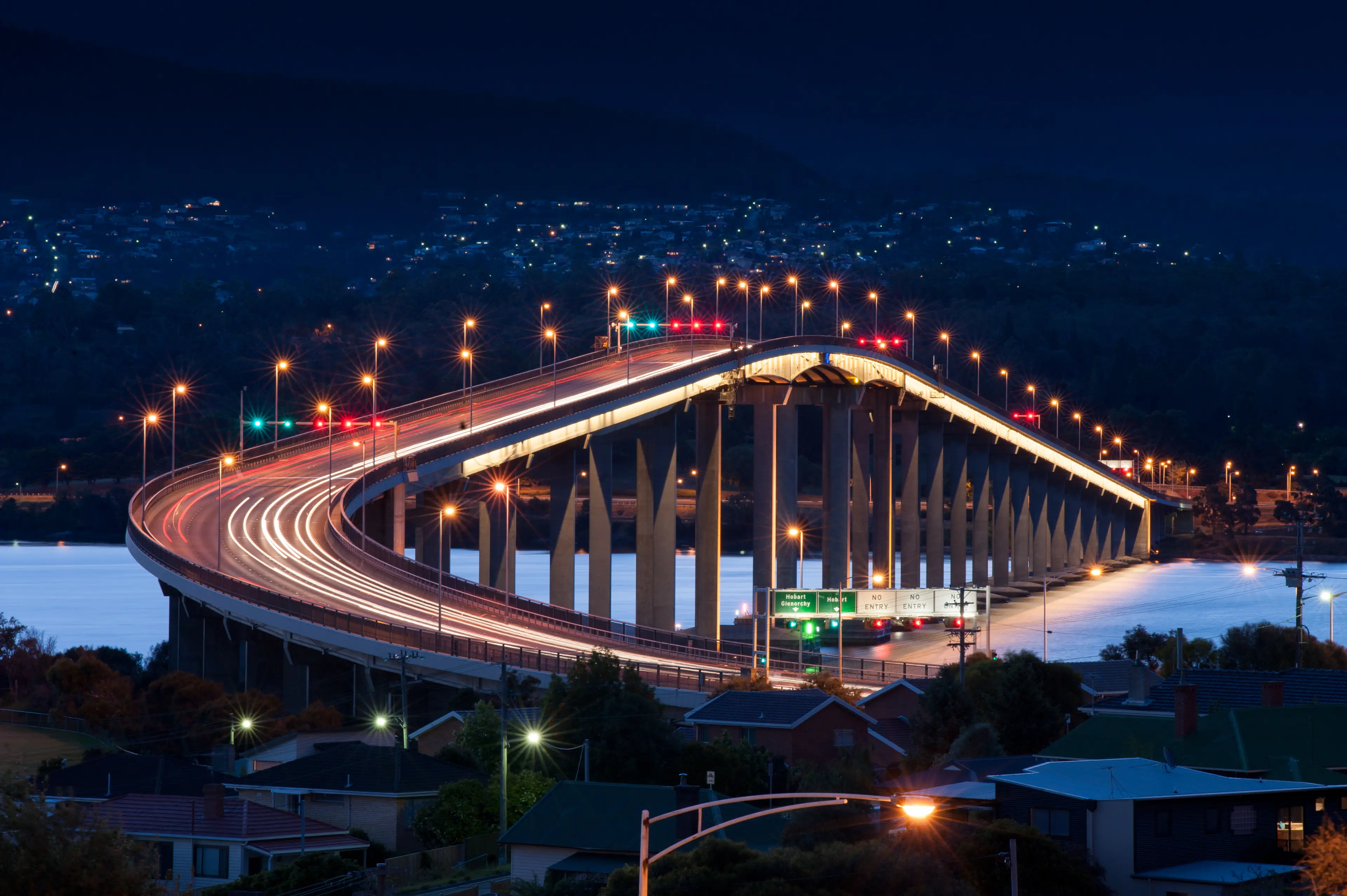 Tasman bridge at night