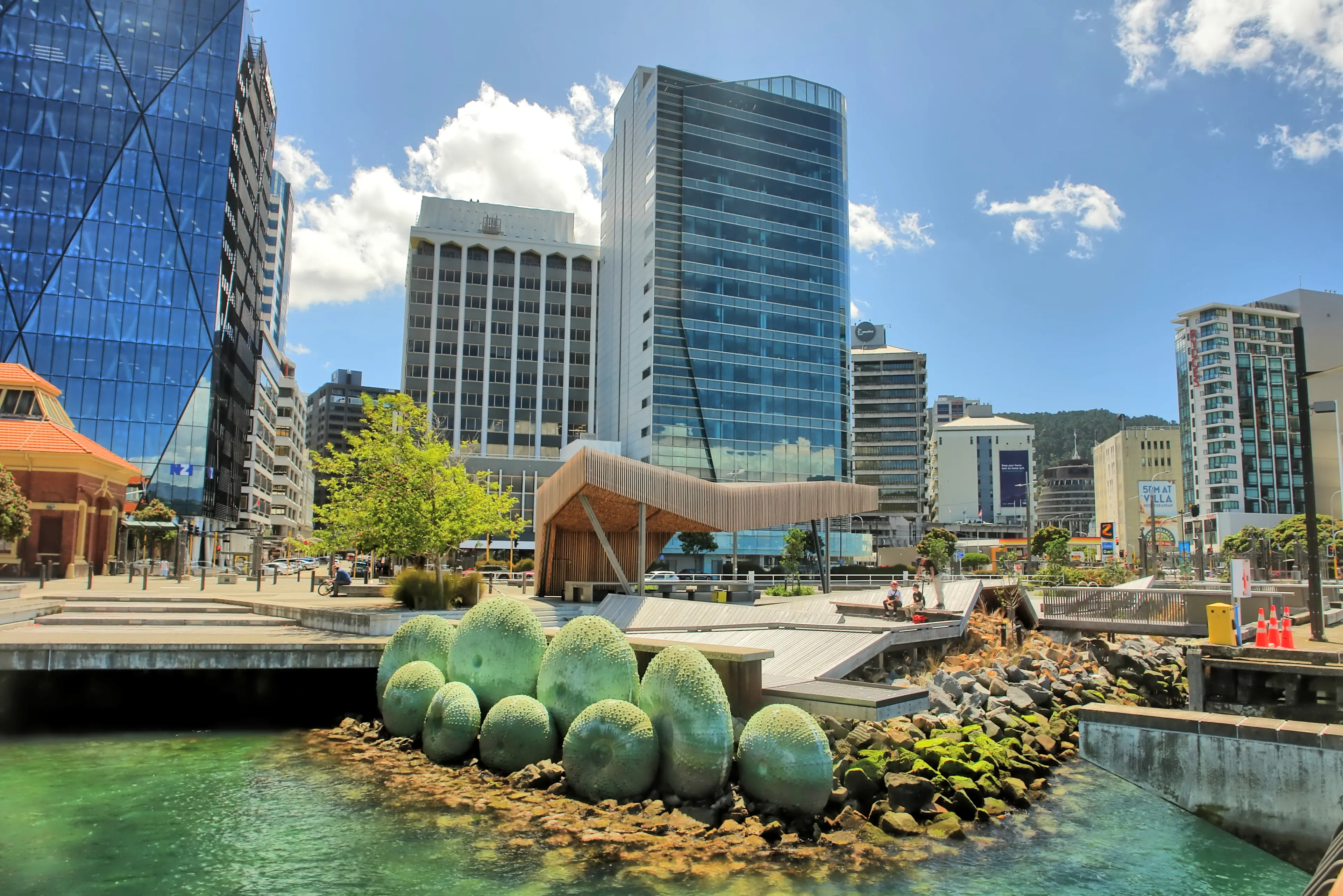 Sea urchin statue by the water Sea urchin statue by the water