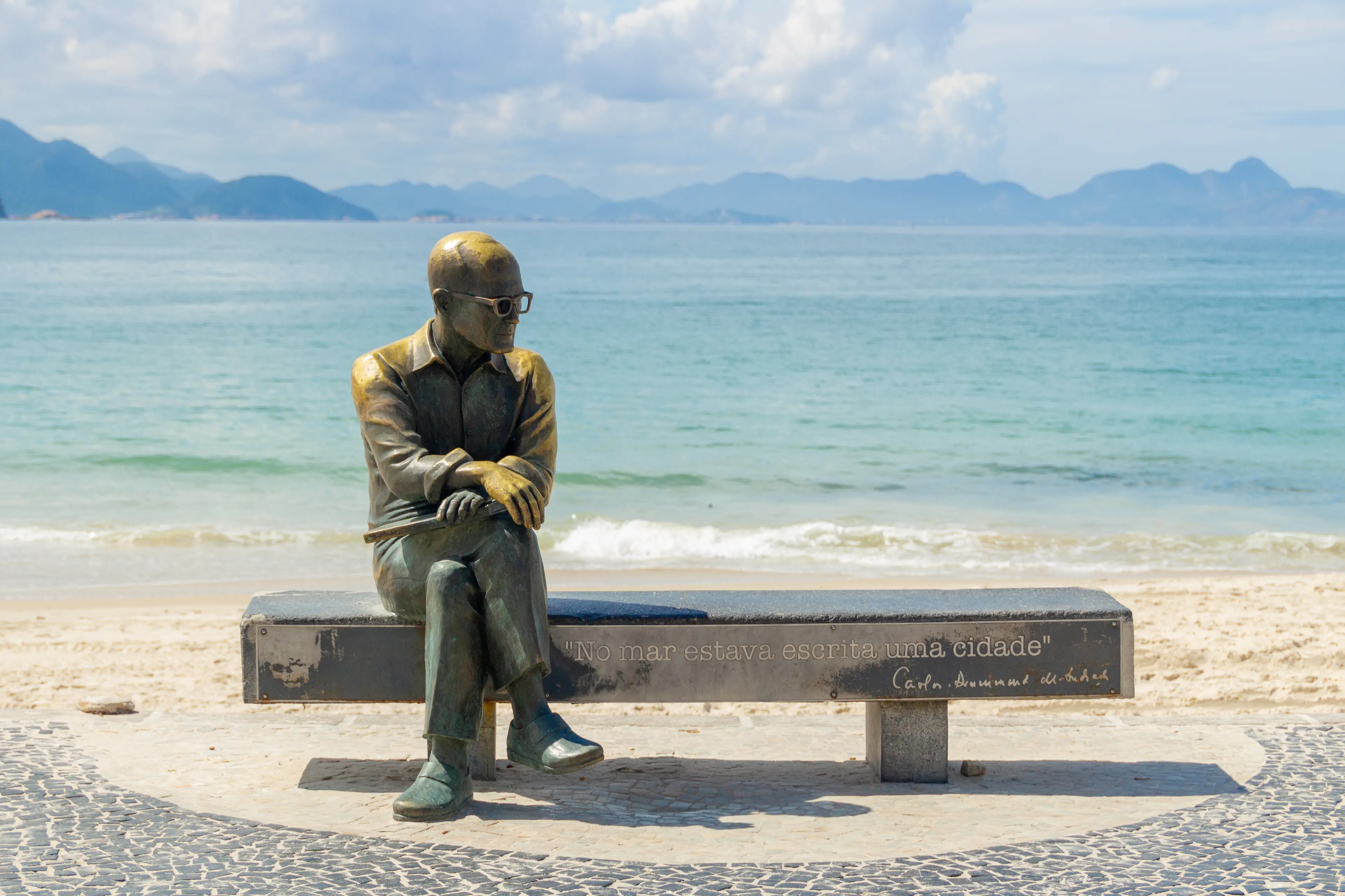 Statue of the poet Carlos Drummond de Andrade in Copacabana