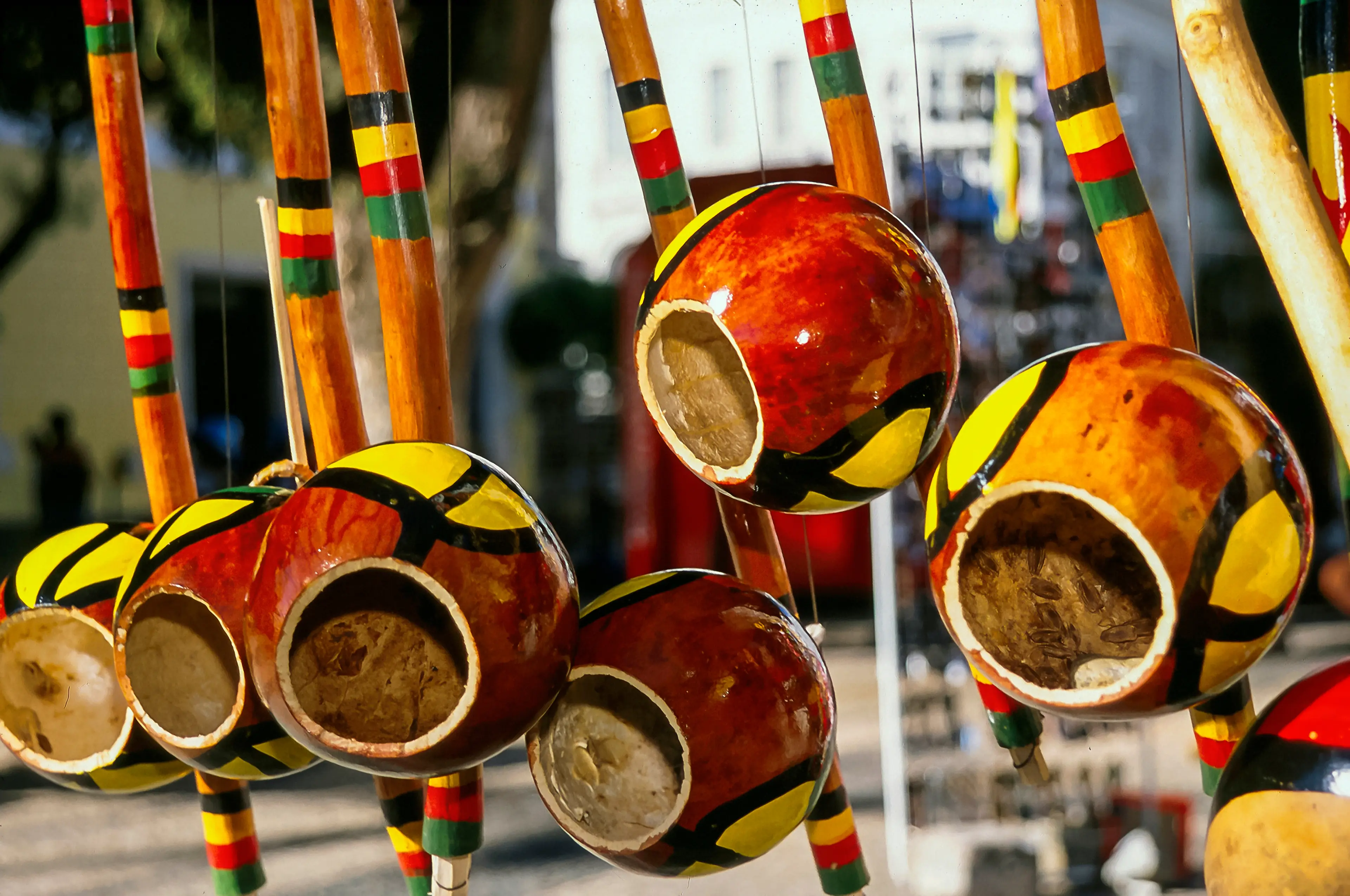 A display of berimbau, the instrument used in capoeira