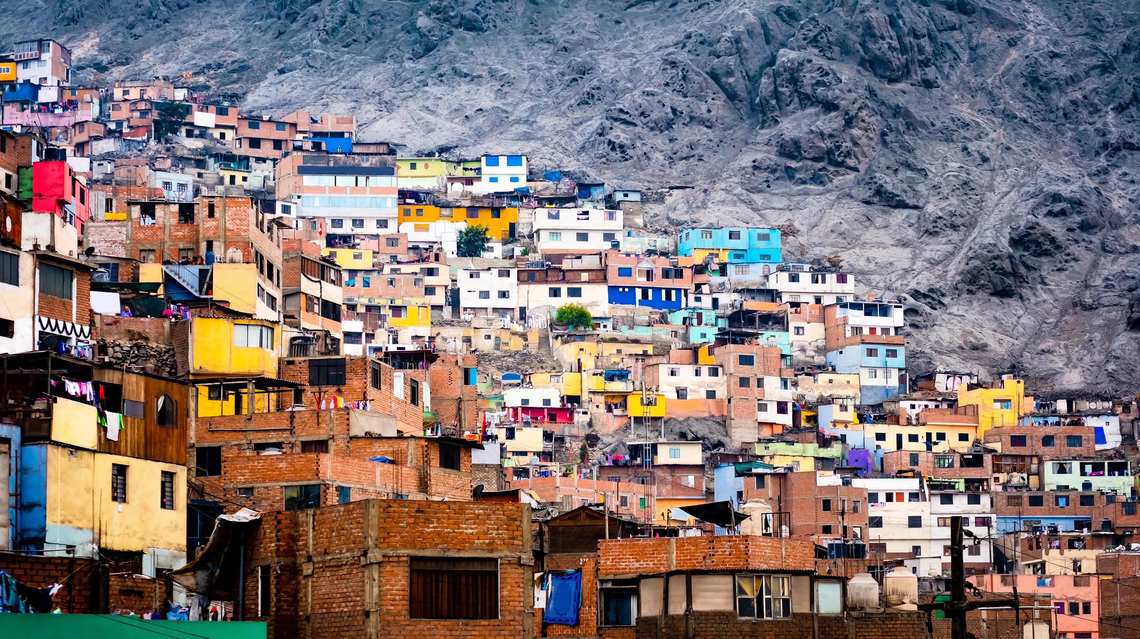 Different colorful slum buildings